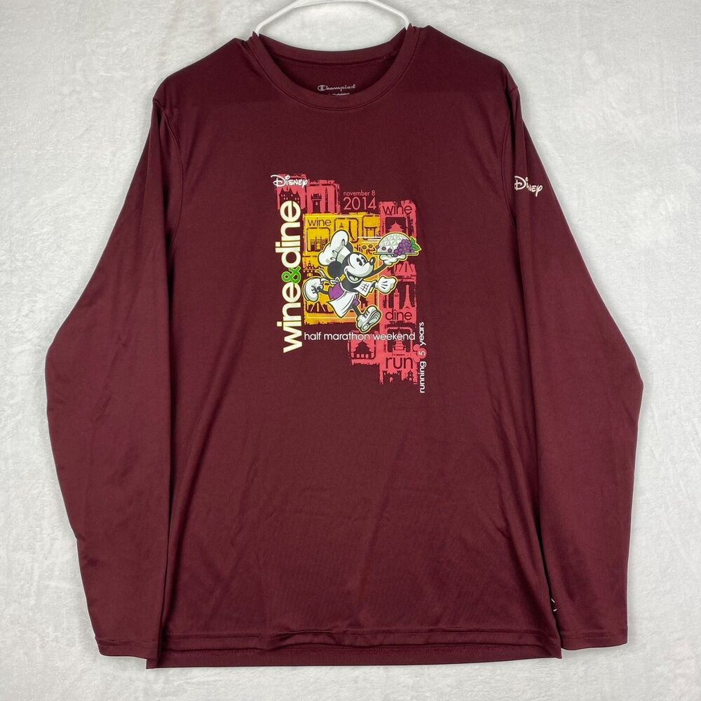 Champion RunDisney Shirt Adult Medium Burgundy Long Sleeve Wine&Dine Race 2014